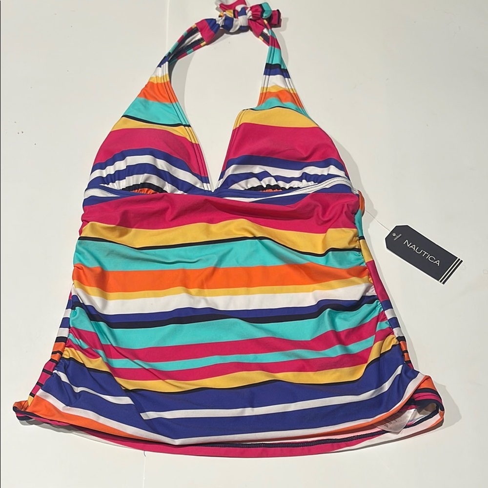 🇺🇸Nautica halter V neck tankini bathing suit swim multi striped